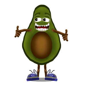 Adobe Character Animator fully rigged digital puppet is a slice of kiwi fruit with expressive eyes and blue shoes.