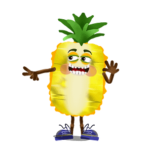 Digital download for Adobe Character Animator, fully rigged digital puppet is a slice of pineapple fruit with expressive eyes and blue shoes.