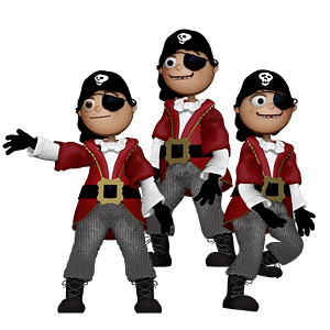 The Pirate Puppet BUNDLE with light skin is three pirate puppets. All three puppets are fully rigged for Adobe Character Animator, all have lip sync, and head and body turns, one is fully rigged with the MOTION behavior and one is fully rigged with WALK behavior.