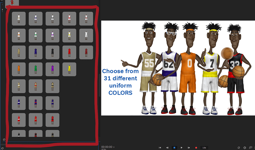 Antonio black male basketball digital puppet 31 uniform colors
