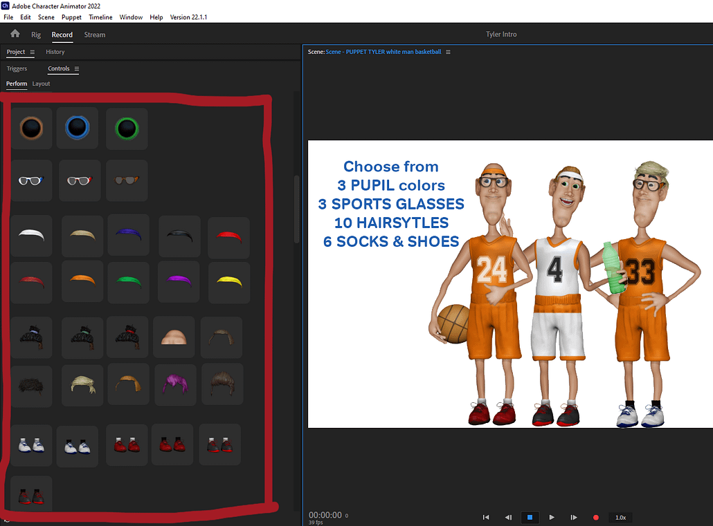 digital puppet basketball player Tyler accessories