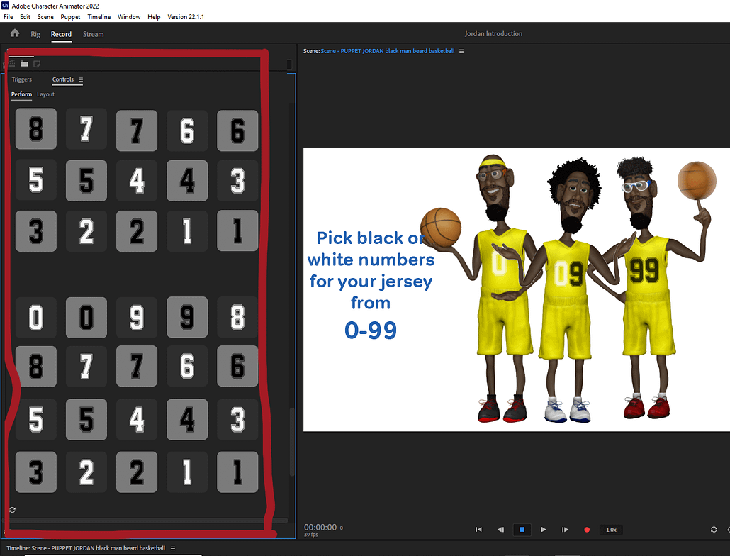 Jordan bearded black male basketball digital puppet uniform numbers 0-99
