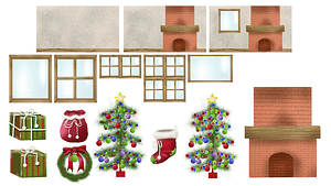 The CHRISTMAS HOUSE BACKGROUND & ICONS are a collection of 3 backgrounds, PNG Icons and 5 motion icons for use in Character Animator.