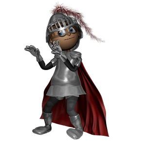 The Knight MOTION Puppet with dark skin is the knight puppet rigged with Adobe Character Animator's motion behavior.